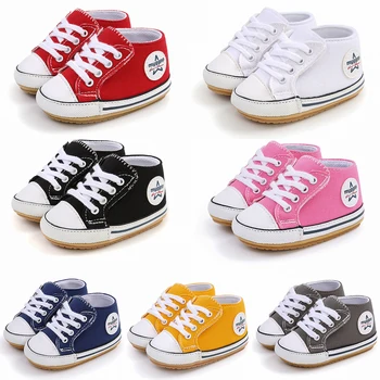 2021 New Classic Baby Canvas Shoes Toddlers Rubber Sole Moccasins Anti-slip Infant First Walkers Boys Girls Newborn Crib Shoes 1