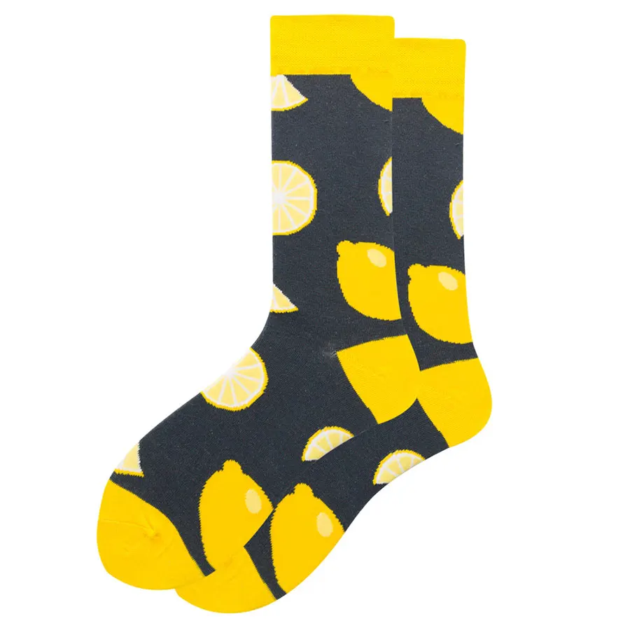 Милые забавные носки для женщин с геометрическим узором в виде фруктов и животных, вишневые, оранжевые, медузы, полосатые повседневные хлопковые носки - Цвет: DG lemon