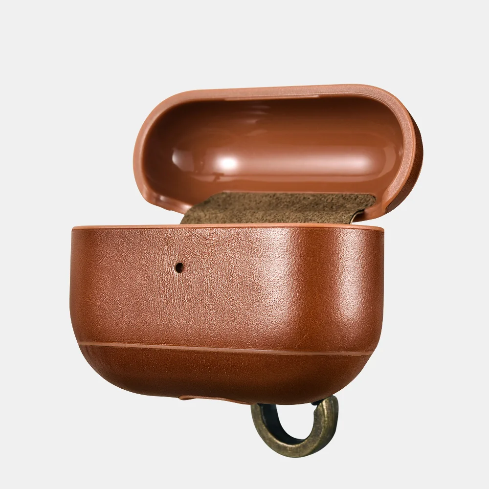 Icarer для Apple AirPods Pro, винтажный защитный чехол из натуральной кожи для iPhone, чехол для наушников, светодиодный индикатор с отверстием, металлический крючок