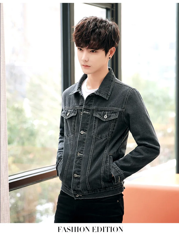 MEN'S Denim Coat Korean-style Trend Slim Fit Back Printed Youth Denim Jacket Men's Foreign Trade Large Size Men'S Wear