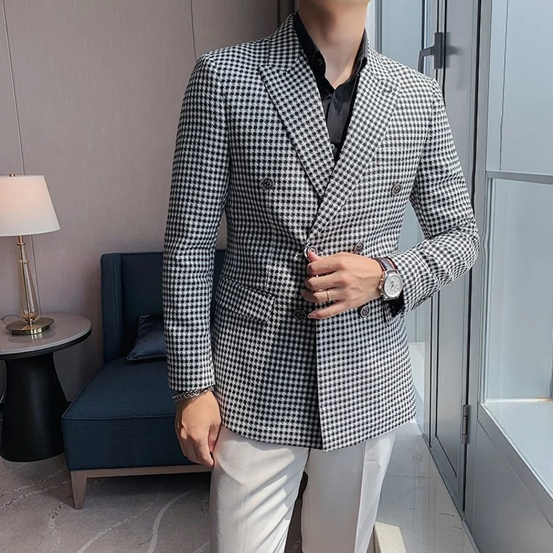 

Autumn 2022 New Mens Casual Suits Double Breasted Slim Korean British Style Business Fashion Long Sleeve Vintage Male Outerwear