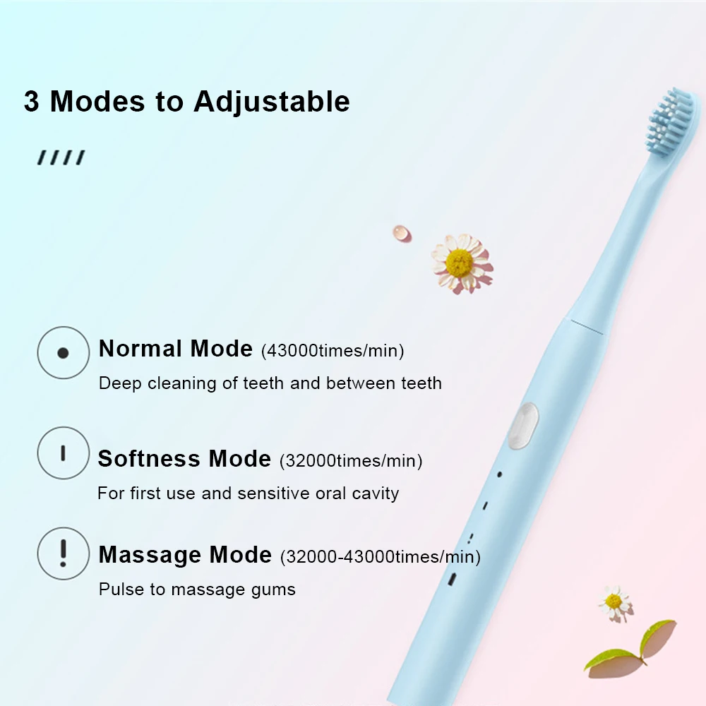 Sonic Toothbrush Electric Toothbrush USB Rechargeable Tooth Brushes Portable Automatic Teeth Clean Adult Brush IPX7 Waterproof