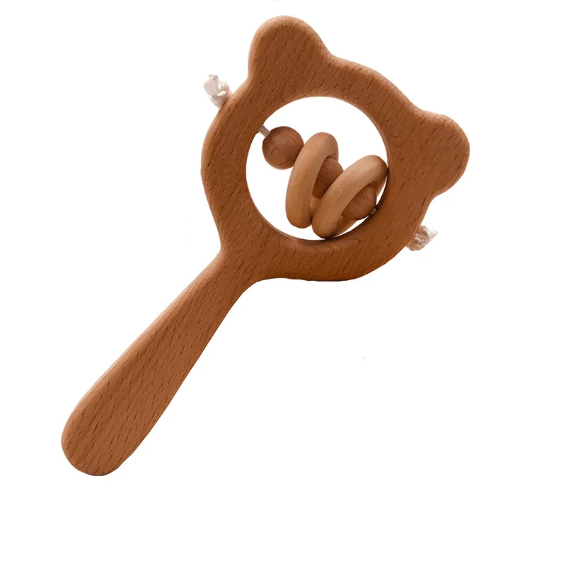 Детские игрушки из бука дерево медведь рука прорезиненный деревянный кольцо может жевать бусы детские погремушки игровой, для тренировок Монтессори коляска игрушки