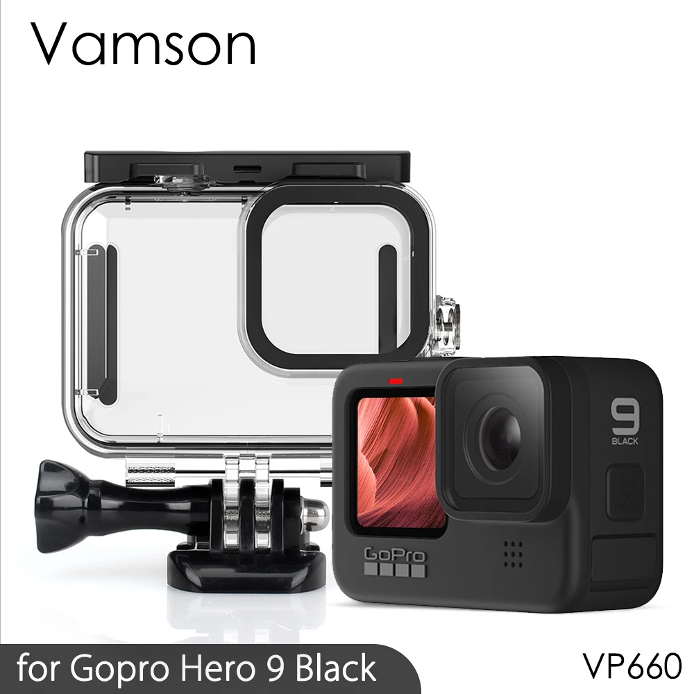 Vamson for GoPro Hero 9 Black Underwater Waterproof Case Diving Protective Cover Housing Mount for Go Pro 9 Accessories VP660