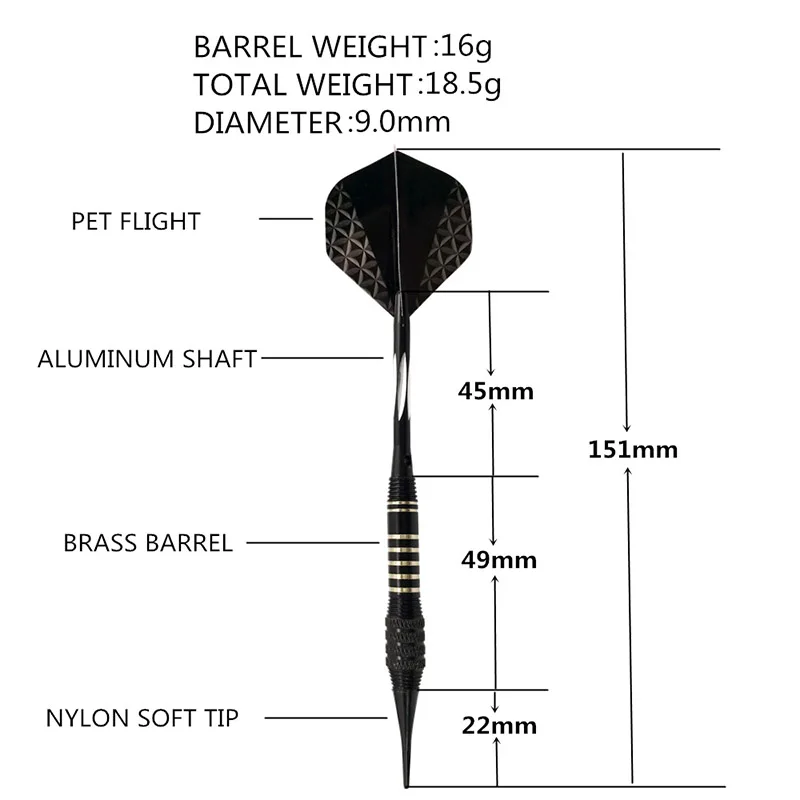 3 шт. 18 г Профессиональный безопасный Дартс мягкий нейлоновый наконечник латунный бочонок алюминиевый вал ПЭТ Летающая соревнование обучение электронный дартс