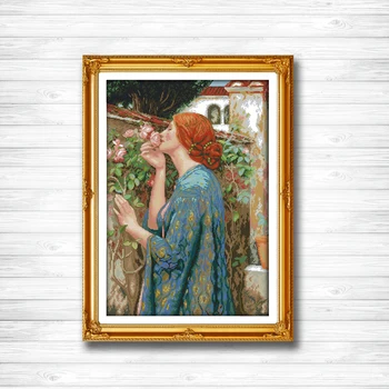 

Woman and flowers rose home decor paintings counted printed on canvas DMC 11CT 14CT kits Cross Stitch embroidery needlework Sets