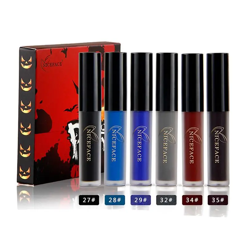 

6pcs Halloween Matte Lipsticks Horror Style Lipstick Non-Sticky Lip Gloss Makeup Accessory For Party Carnival Cosplay Supplies