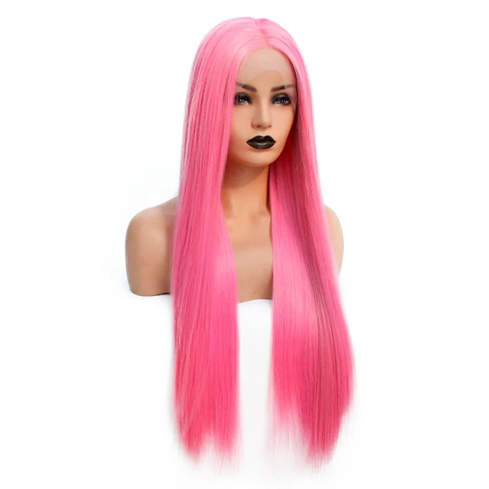 V'NICE розовый парик с детскими волосами натуральные бесклеевые средняя часть синтетические парики на кружеве для женщин термостойкие волокна волос