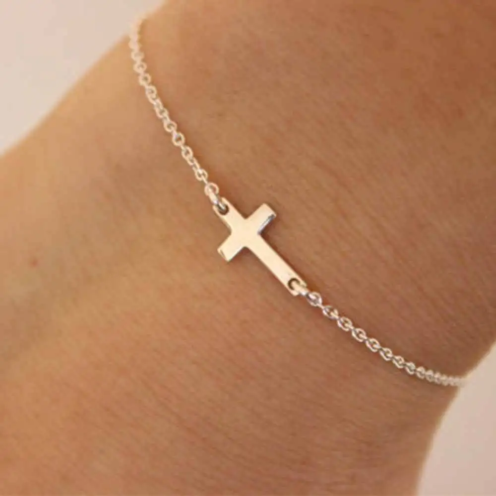

Best selling gold silver cross simple bracelets bangles for men and women adjustable link chain bracelets jewelry