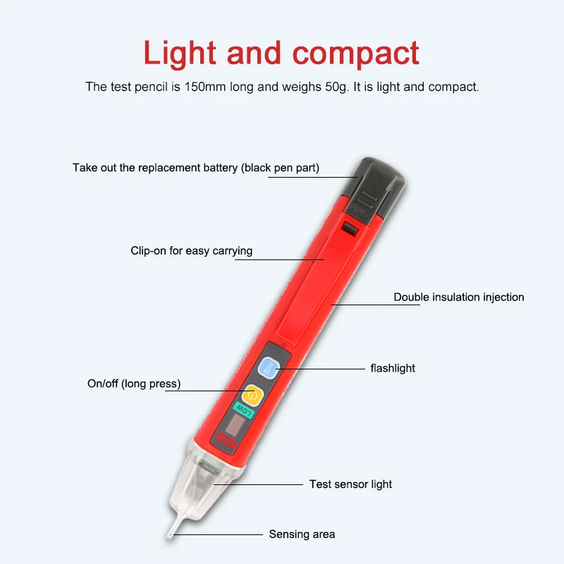 UNI-T AC Напряжение детектор Бесконтактный светодиодный светильник Сенсор тестер 24V~ 1000V Мощность карандаш ручки детектор UT12D