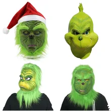 Рождественская меховая маска Grinch, костюм Санты, монстра, Джокера, X-mas шлем, забавная шапка для взрослых, карнавальный подарок, страшное лицо, полная голова