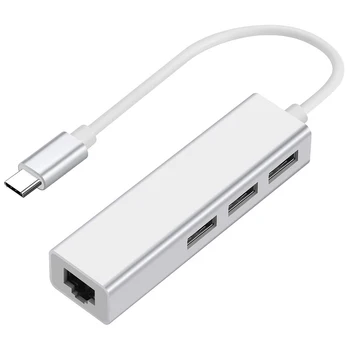 

USB-C to Ethernet Adapter with 3 USB Port, Type C Hub with RJ45 Ethernet Network MUltiport 4-In-1 (A, Silver)