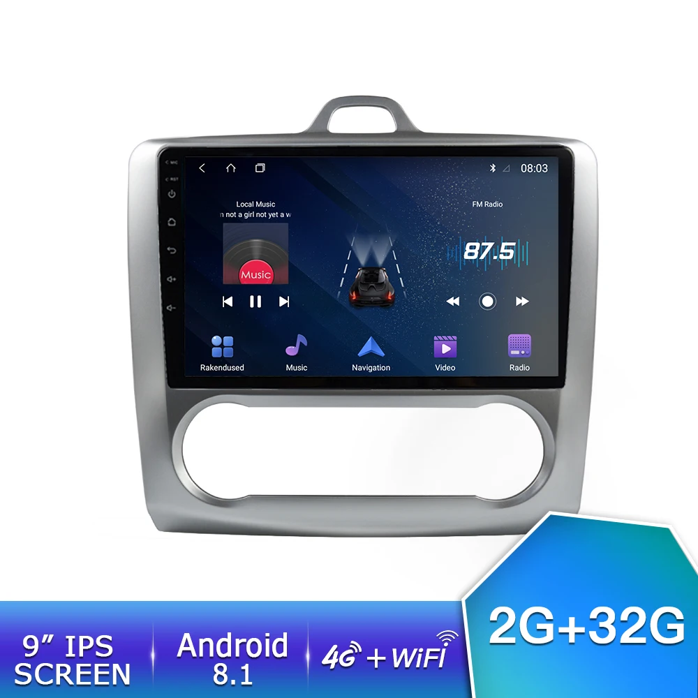 Ekiy 9 'ips Android 8,1 мультимедийный плеер Автомобильный Радио 4G+ 64G стерео для Ford Focus 2004 2005 2006 2007 2008-2011 BT gps навигация - Цвет: 2G 32G 002