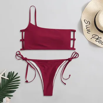 

#Z45 Women's Swimming Suit Bandage Padded Swimsuit Monokini Push Up Bikini Set Swimwear Women Swimsuit Red Bikinis 2020 Mujer