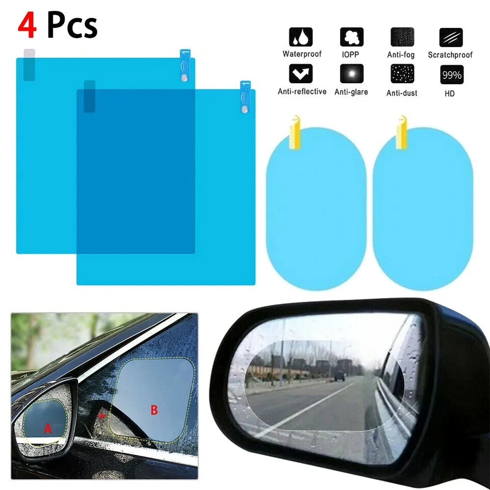 2 x Car Rearview Mirror Sticker Rainproof Protective Film Anti-fog Rain Shield 