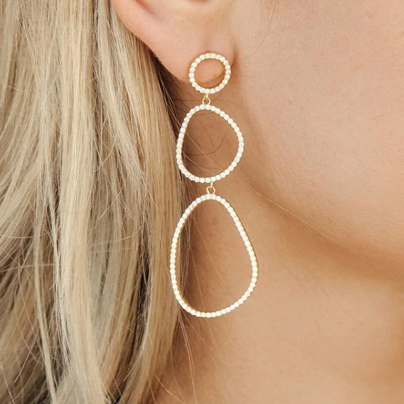 

irregularity geometric dangle long earring for women sparking white cz paved Fashion Gorgeous European female jewelry