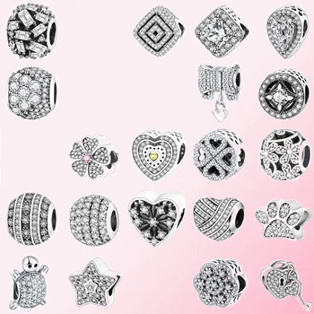 

2019 100% 925 Sterling Silver Classic White Gem Animal Charm Beaded Bracelet DIY Accessories Beaded Free Shipping Wholesale