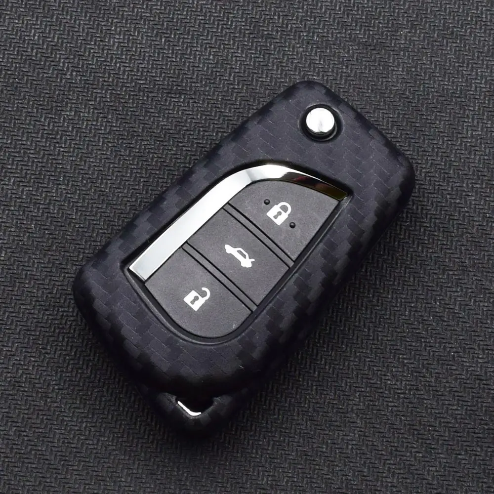 УГЛЕРОДНЫЙ силиконовый чехол для ключей от машины Toyota Yaris Reiz Carola Rav4 2 3 кнопки