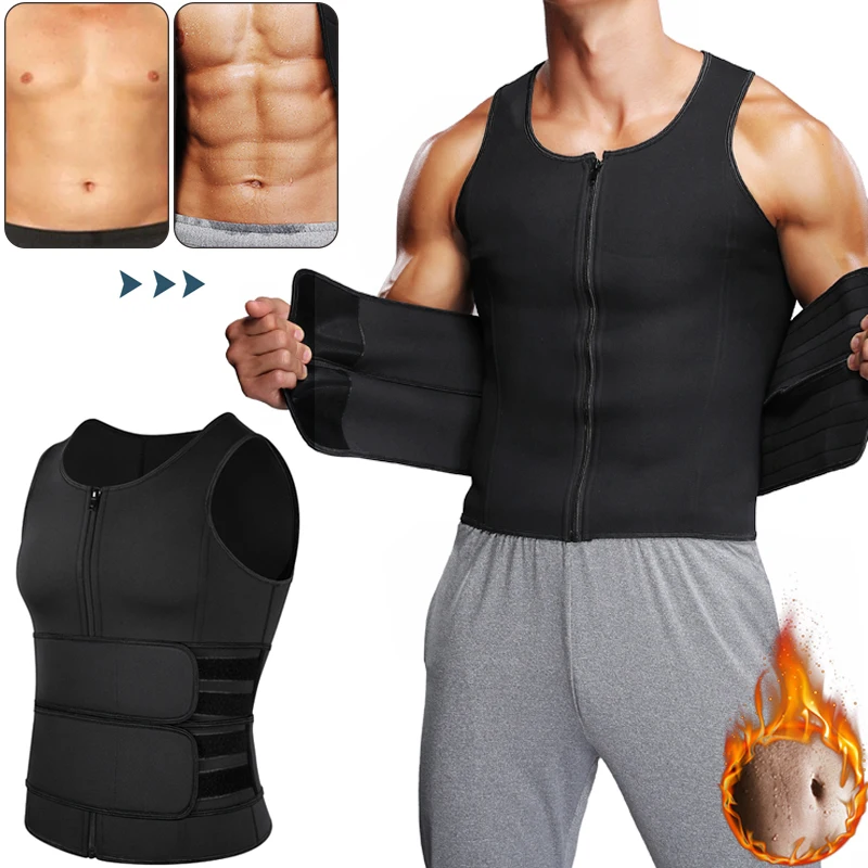 

Men Body Shaper Abdomen Slimming Shapewear Sauna Suit Belly Reducing Shapers Double Belt Waist Trainer Sweat Vest Corset Top