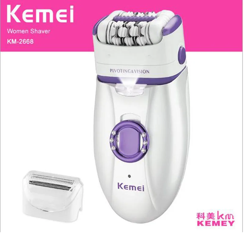 Фиолетовый Kemei леди эпилятор с бритвенной головкой KM-2668 электрический эпилятор 2 в 1 электробритва заряжаемый триммер для волос Женская бритва - Цвет: Фиолетовый