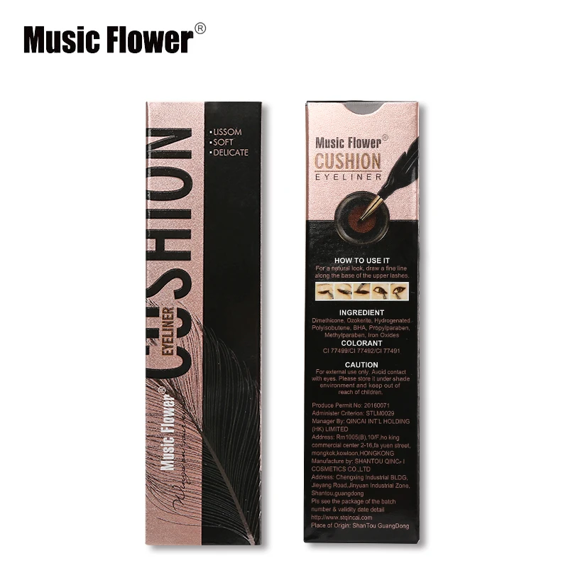 Бренд Music Flower Eyes Make Up подводка-кушон для век водостойкая Стойкая подводка для глаз карандаш черный Быстросохнущий для век натуральный