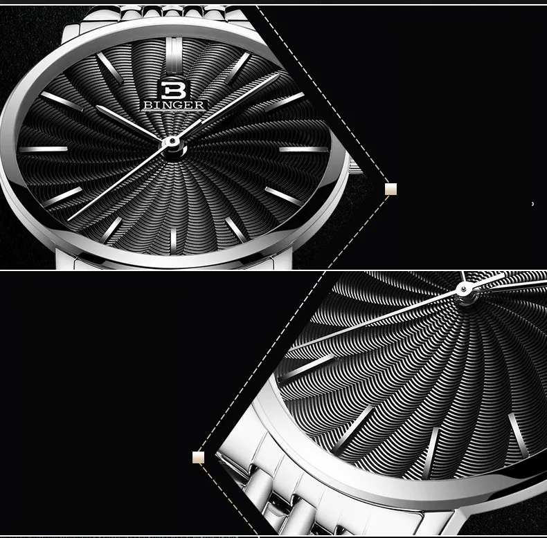 Швейцарские BINGER мужские часы люксовый бренд Кварцевые полностью нержавеющий ремешок ультратонкие наручные часы водонепроницаемые мужские часы B3051M