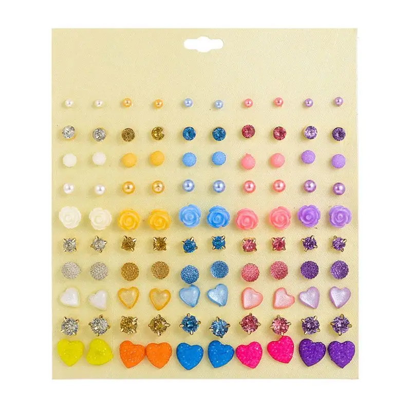 50 пар карамельных цветов CZ серьги гвоздики Кристалл полимерная серьга дети мода ювелирные изделия