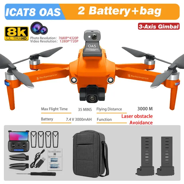 MFM 3-Axis EIS Camera Drone GPS 8K 35min 360° Obstacle Avoidance Professional 5G FPV 1.5Km Long Distance Brushless Icat8 Dron 4K OAS 8K 2B Bag OG