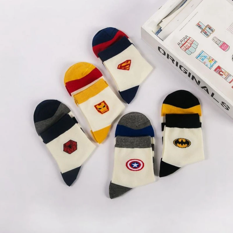 New Marvel Comics Heroes General Socks Cartoon Iron Man Captain America High Temperature Stitching Pattern Casual Men's Socks