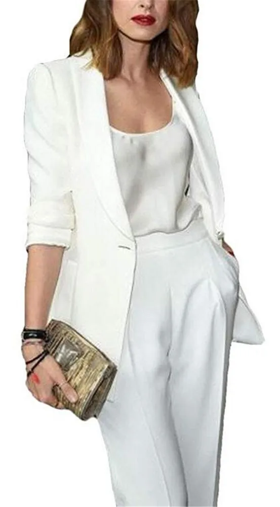 Conjunto de pantalón y chaqueta para mujer, traje de negocios, Blazer  Formal, uniforme de oficina, pantalón blanco _ - AliExpress Mobile
