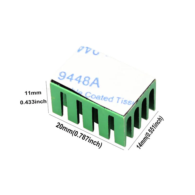 100pcs younuon 20*14*11mm verde alumínio dissipador de