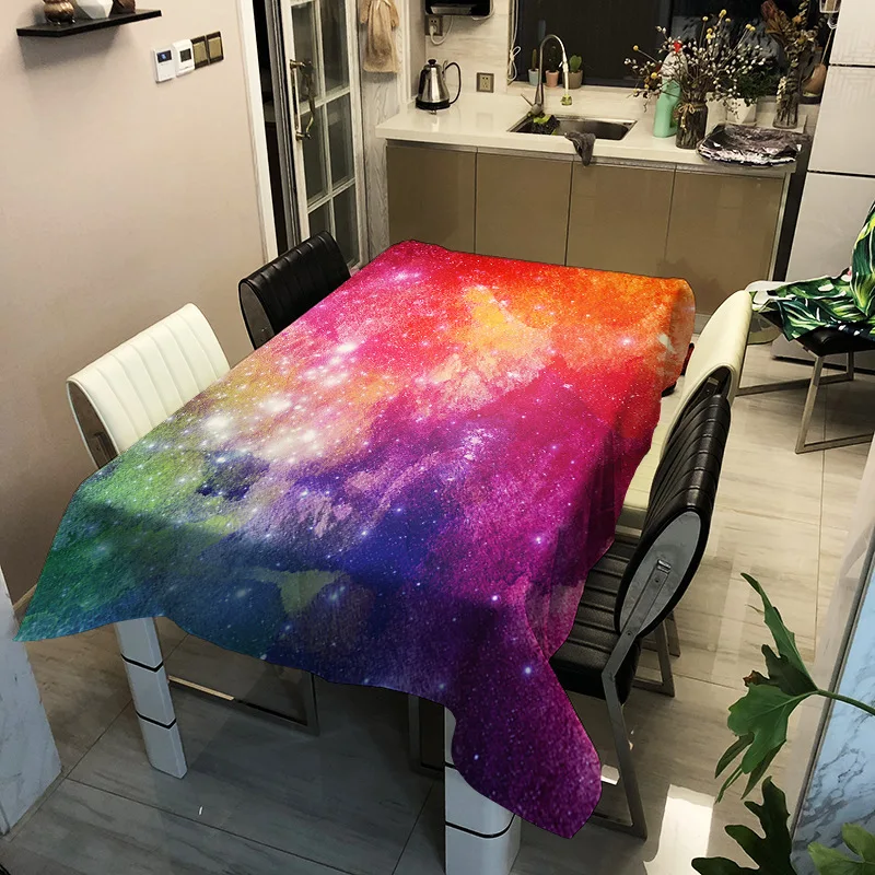 Galaxy Sky Print Polyester Fabric 3D Tablecloth Colorful Star Pattern