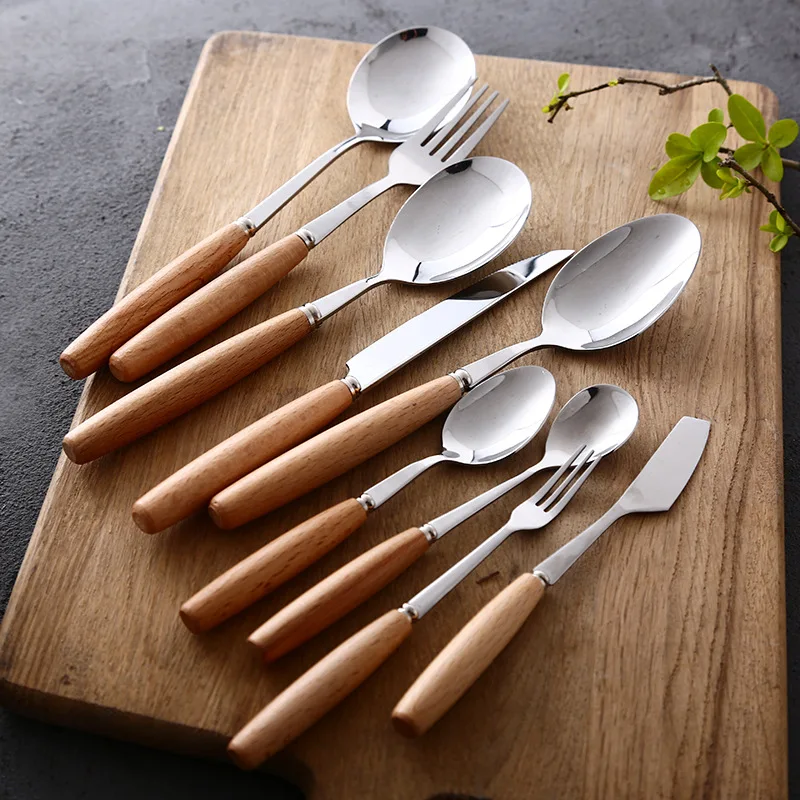 

Western Tableware Beech Handle Creative Tableware Stainless Steel Tableware Spoon Spoon Daily Gift-giving Spoon Western Public
