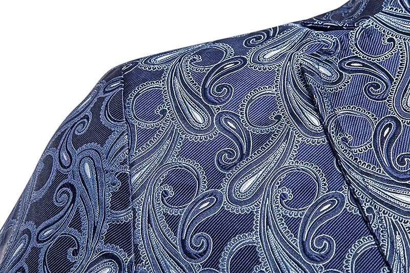 Men's Blazers and Suit Jackets Party Colorful cashew Flower Embossing Men Suit Jacket Slim fit Navy Yellow