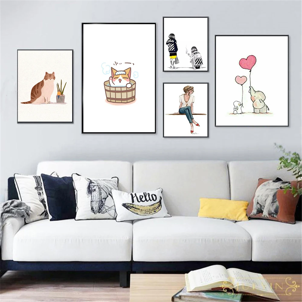 Modern Home Decoration Minimalist Style Cartoon Painting Canvas Poster Wall Child Room Kindergarten | Дом и сад