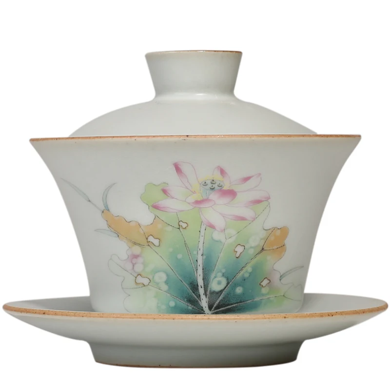 PINNY 140ML Antique Your Kiln Ceramic Kung Fu Gaiwan Traditional Chinese Pigmented Tea Bowl Floral Patterns Tea Tureen
