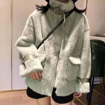 

Luck A autumn solid pocket women faux fur coats ladies casual warm zipper elegant fashion outwear female winter coats