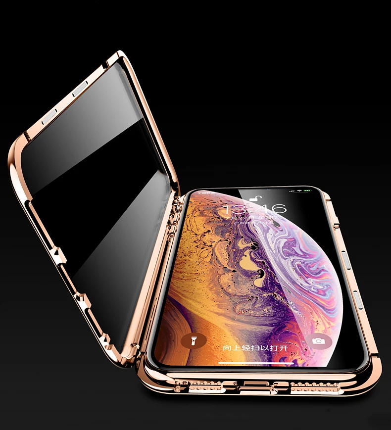 Чехол для iPhone 8/7/Plus/X/XS Max/XR 360 полная защита анти-ползучий закаленное стекло и Алюминиевый металлический бампер чехол