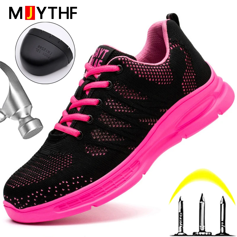 Women Safety Shoes Pink Steel Toe Sneakers