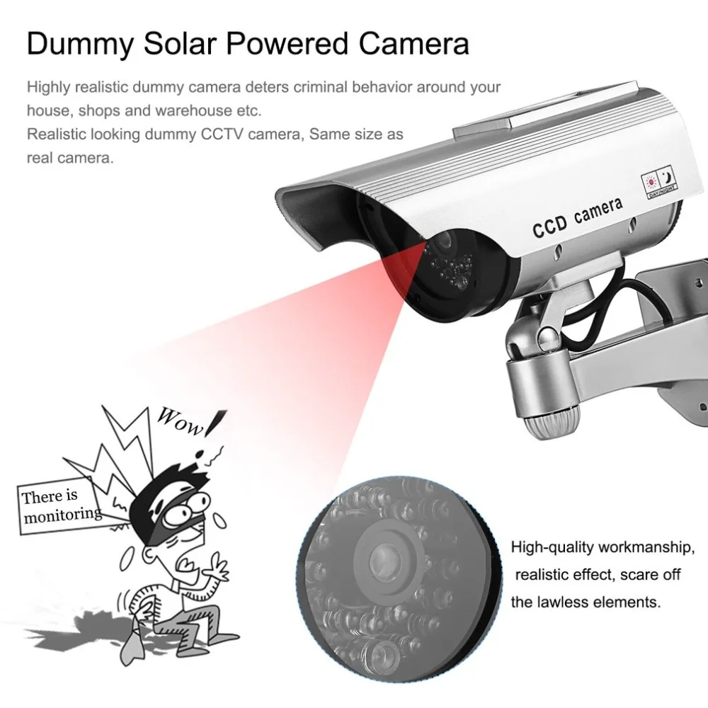 Пустышка Солнечная камера cctv высокая имитация поддельная камера светодиодный красный светильник мигающая наружная домашняя камера видеонаблюдения