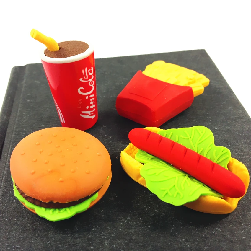 

1pcs/pack Burger Hot Dog Fries Eraser Pencil Rubber Erasers Kids Gifts Students School Suppiles