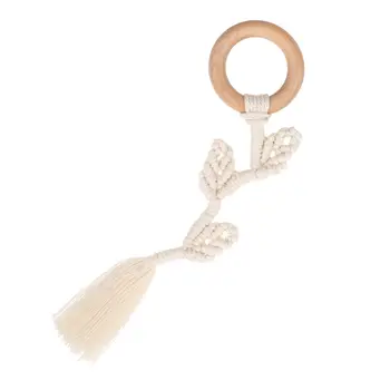 

Baby Teether Kid Safe Natural Wooden Ring Toddle Hand Weave Teething Chew Toys
