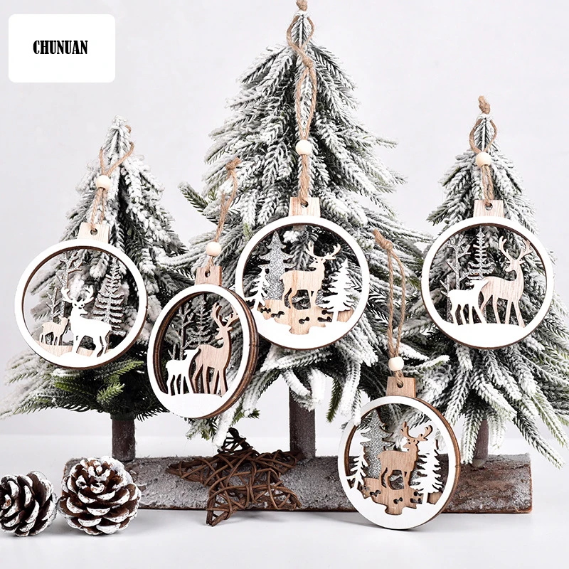 

Christmas Ornaments Christmas Wooden Hanging Ornaments Wooden Pendants Kit with Colorful Bells for Holiday Party Decoration