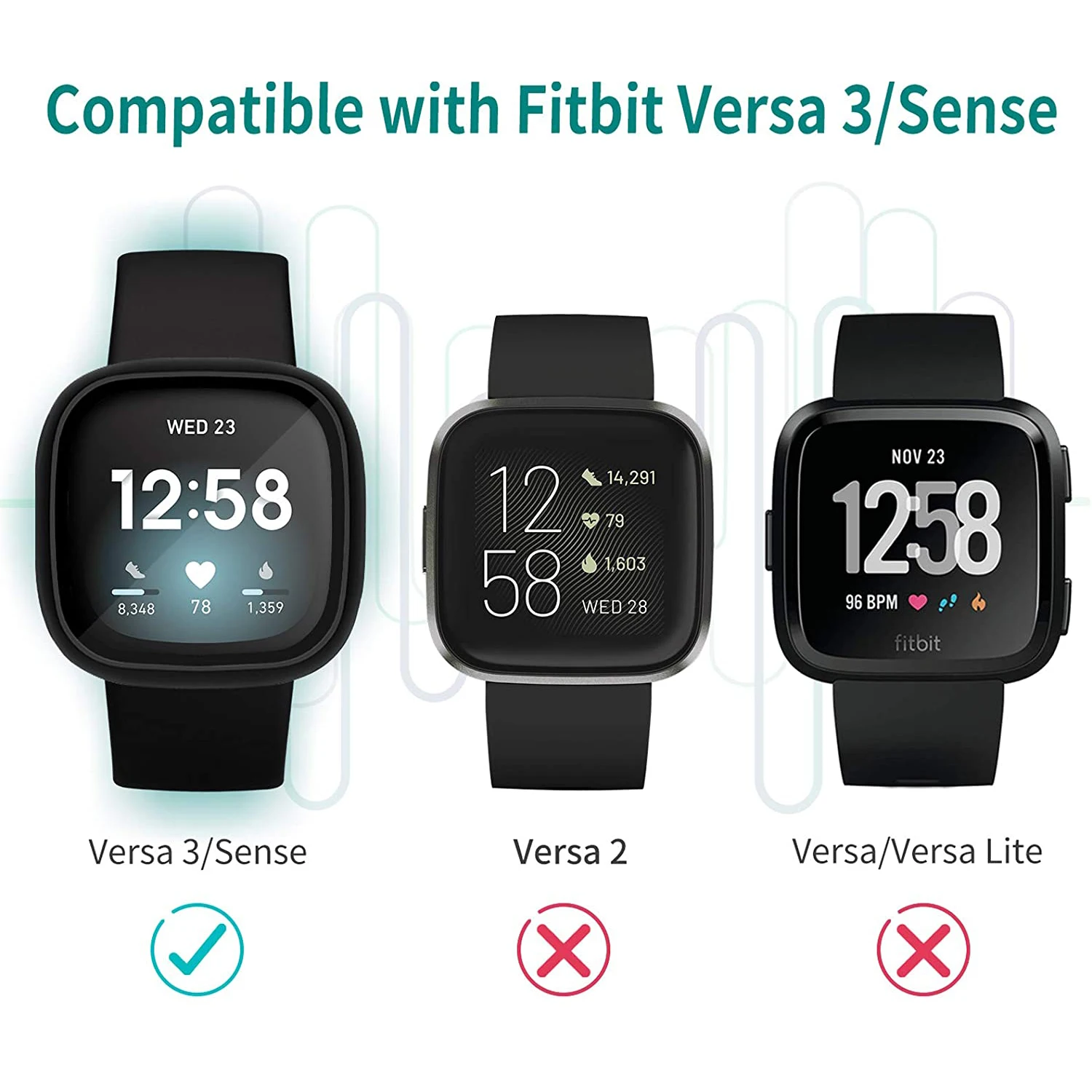 Ultra-Thin Glass Screen Protector Compatible With Fitbit Versa 3/Sense Soft Protective Case All-Around Full Cover Bumper Shell Ultra-Thin Glass Screen Protector Compatible With Fitbit Versa 3/Sense Soft Protective Case All-Around Full Cover Bumper Shell