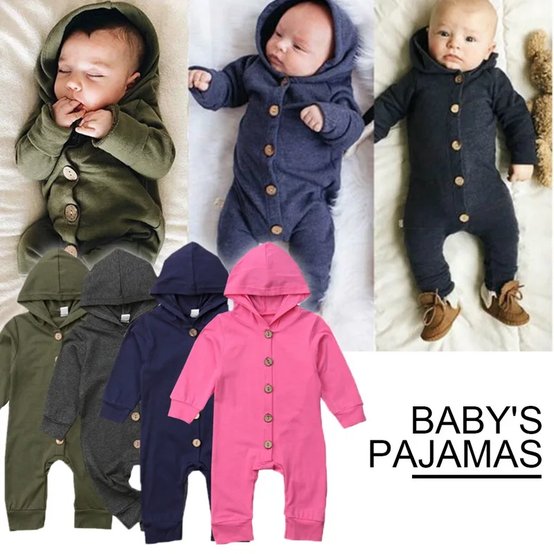 

Toddler Baby Clothes Hooded Long Sleeve Button Boy&Girl Kids Baby Rompers Cotton Jumpsuit New Born Baby Clothes Outfit