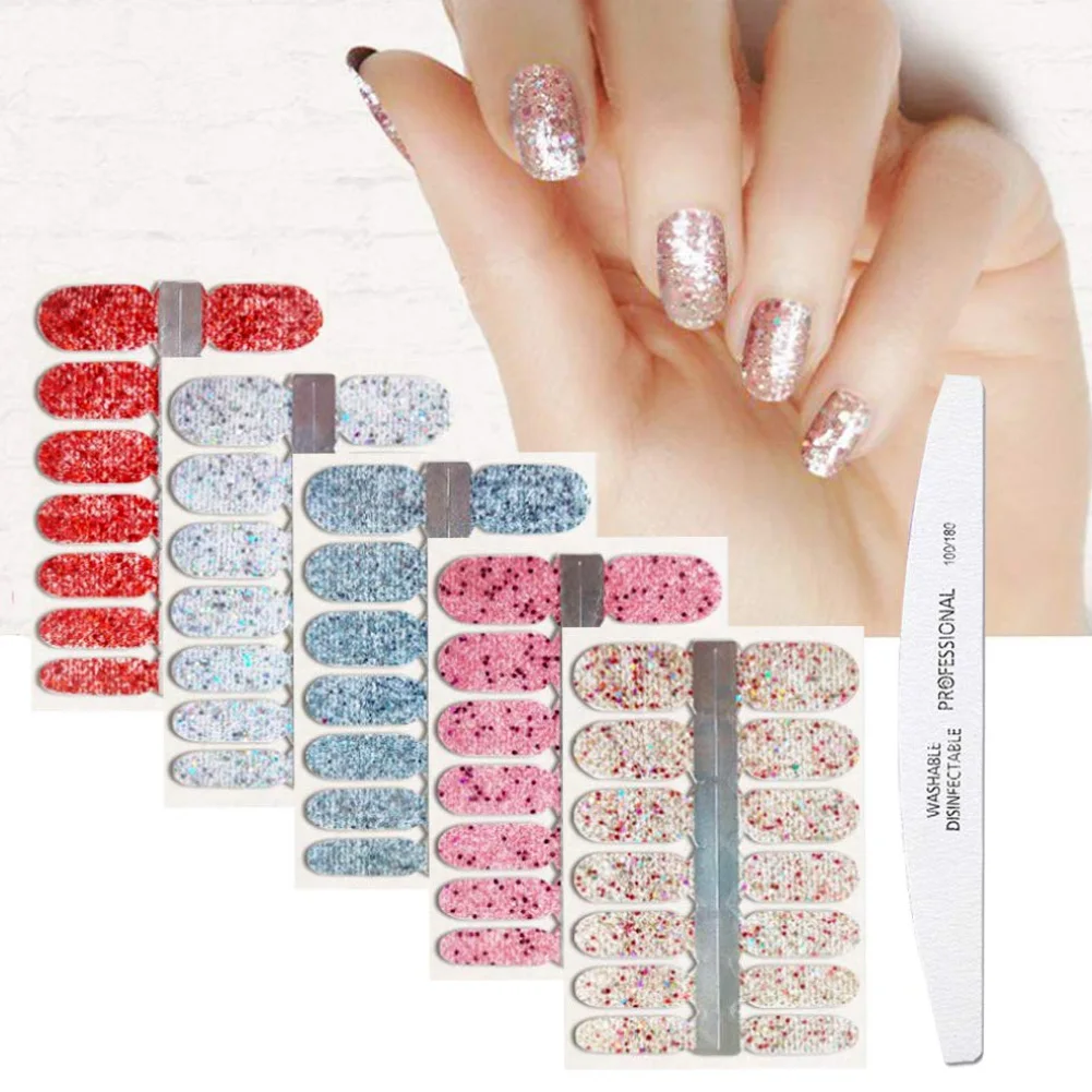 5Pcs/Set Glitter Nail Polish Strips Adhesive Shine Stickers Manicure Kits