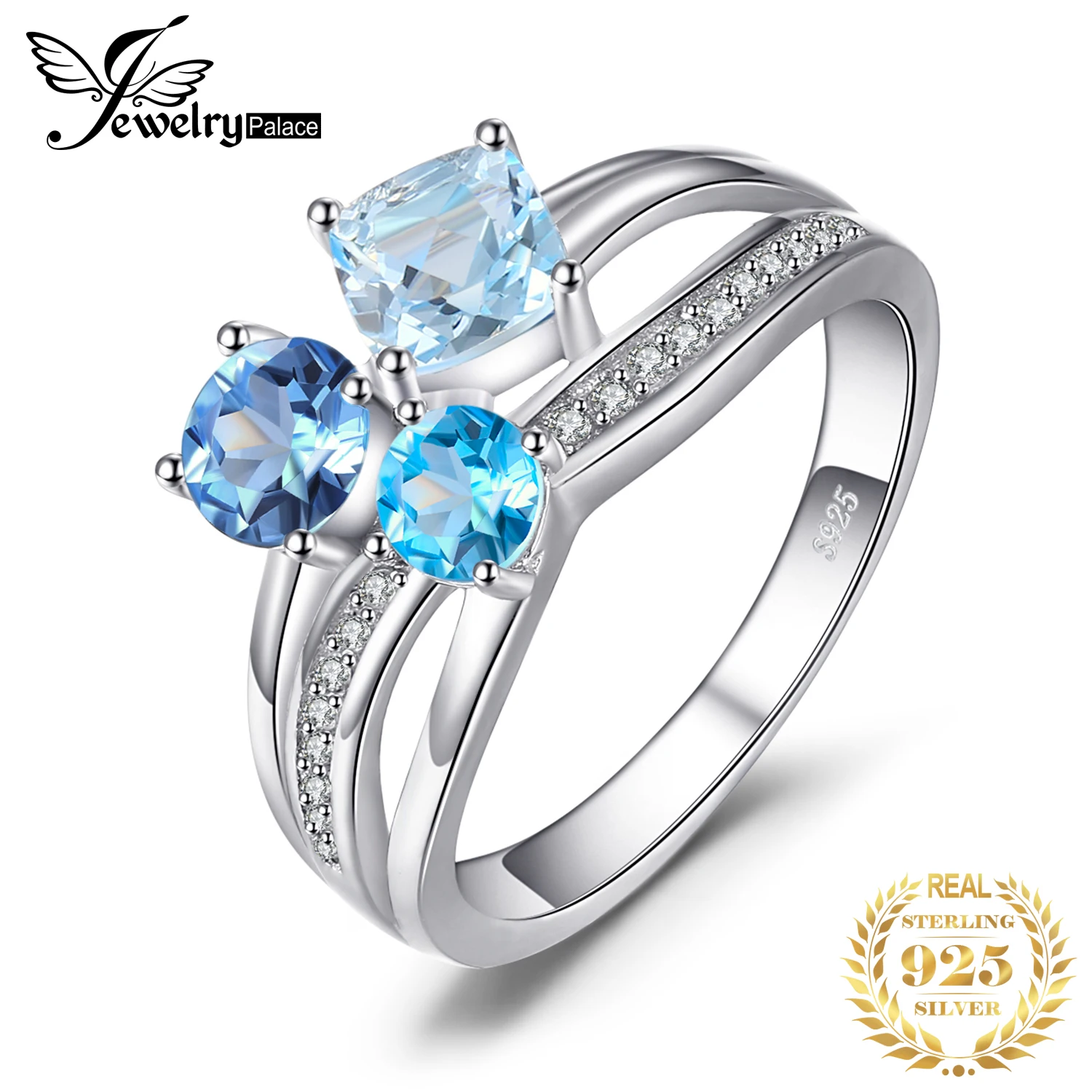 

JewelryPalace 1.7ct Genuine Multi London Blue Topaz 3 Stones Ring Genuine 925 Sterling Silver Jewelry For Women Fine Party Gift