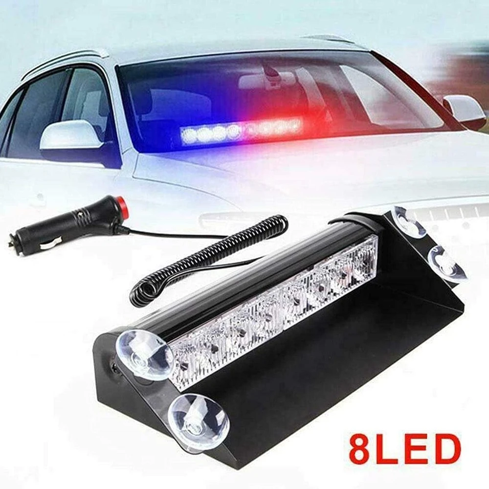 12V 8 LED Universal Car Strobe Light Flasher Vehicle Flashing Warning Lamp Red Blue Police Emergency lights 3 Flashing Modes