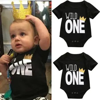 

2020 1st Birthday Baby Bodysuit Newborn Clothes Letter Short Sleeve Playsuit Jumpsuit with Short baby girl boy summer clothes 1Y