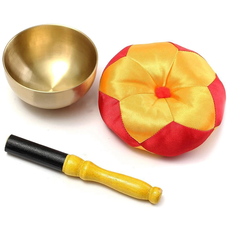 Tibetan Buddhism Meditation Healing Hand Hammered Brass Singing Bowl Cushion Set